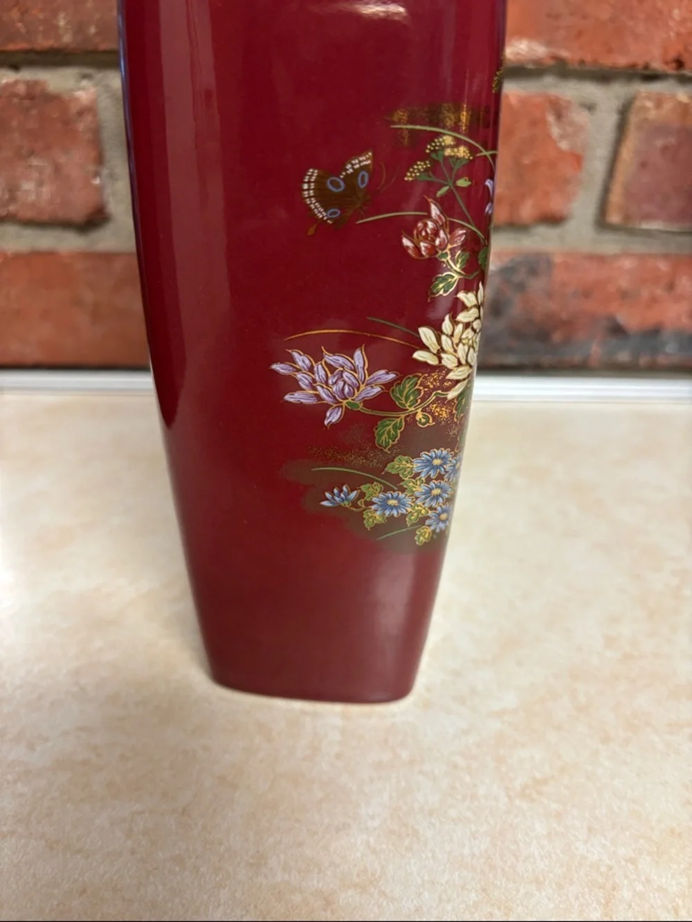 Made In Japan MCI Gilded Vase Burgundy With  Flowers/Birds/Butterflies